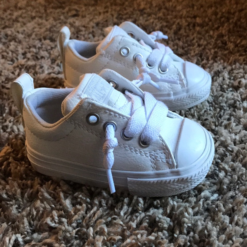 Infant White Leather Converse